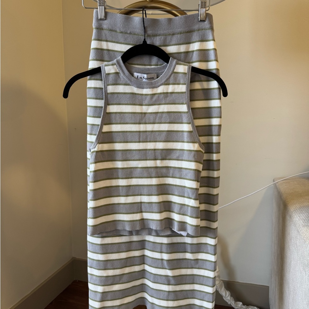 En Saison Gray and White Striped Top